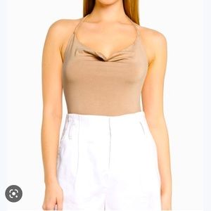 WHITE Abercrombie Soft A&F Drapey Cowl Neck Halter Bodysuit